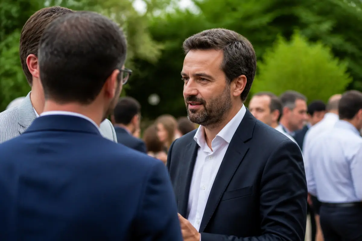 Hommes discutant affaires en extérieur pour développement commercial sur le Journal des Entrepreneurs